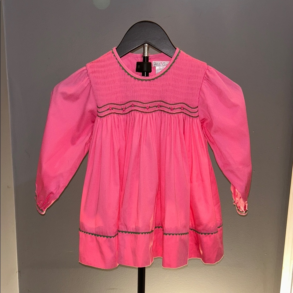 Petit Ami Hot Pink Long-Sleeve Smocked Dress Top